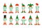 Cartoon elf family isolated Christmas monograms. Elf or gnome hat and shoes. Brother elf, sister, mommy, daddy. Baby elf