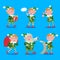 Cartoon elves set. Santa Claus helpers cute characters. Christmas design elements. Vector illustrations