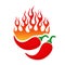 Cartoon emblem with chili pepper and fire flame