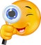 Cartoon Emoticon holding a magnifying glass