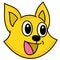 Cartoon emoticon yellow weasel head laughing, doodle icon image kawaii