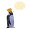 cartoon emperor penguin with thought bubble