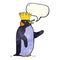 cartoon emperor penguin waving with speech bubble