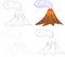 Cartoon erupting volcano. Vector illustration. Dot to dot game f