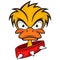 Cartoon evil face duck with collar.