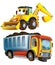 Cartoon excavator and other industrial car - illustration