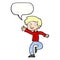 cartoon excited boy dancing with speech bubble