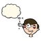 cartoon excited boy\'s face with thought bubble