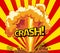 Cartoon explosion effect with smoke. Colorful funny banner in comics book and pop art style. Comic book explosion bang
