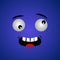 Cartoon face expression. Kawaii manga doodle character with mouth and eyes, crazy face emotion, comic avatar isolated on blue