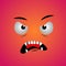 Cartoon face expression. Kawaii manga doodle character with mouth and eyes, devil angry face emotion, comic avatar isolated on red