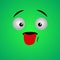 Cartoon face expression. Kawaii manga doodle character with mouth and eyes, mocking face emotion, comic avatar isolated on green