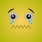 Cartoon face expression. Kawaii manga doodle character with mouth and eyes, sad cry face emotion, comic avatar isolated on yellow