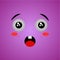 Cartoon face expression. Kawaii manga doodle character with mouth and eyes, surprised face emotion, comic avatar isolated on pink