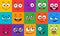 Cartoon face expressions. Happy surprised faces, doodle characters mouth and eyes vector illustration set