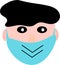 Cartoon face with green epidemic mask for coronavirus concept background. Covid symbol vector.