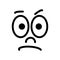 Cartoon face with a skeptical expression on white background.