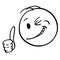 Cartoon of Face of Smiling and Winking Man or Businessman Showing Thumb Up