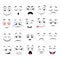 Cartoon faces. Expressive eyes and mouth, smiling, crying and surprised character face expressions. Caricature comic emotions or