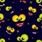 Cartoon faces. Seamless pattern with monsters