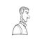Cartoon facial profile man hand drawn line