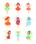 Cartoon fairies characters. Fairy creatures with wings and magic wands. Fabulous flying elf dress girls with flower