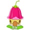 Cartoon Fairy house with a pink bellflower