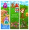 Cartoon fairy houses and gnomes dwellings, banners