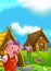 Cartoon fairy tale scene with pigs doing different things