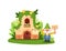 Cartoon Fairytale Elf Or Dwarf House, Fantasy Dwelling For Fairy Or Gnome. Stone Home With Wooden Door