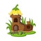 Cartoon fairytale house boots with roof of yellow bellflower