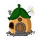 Cartoon fairytale house with a roof of leaves