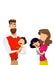 Cartoon family with children. Mother and father with baby son and daughter.
