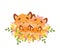 Cartoon family of four foxes among the flowers. Vector illustration on a white background.