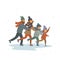 Cartoon family, kids and parents ice figure skating together on ice rink isolated vector illustration scene