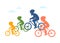 Cartoon family riding bikes bicycles, cycling together isolated vector illustration colorful silhouettes