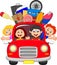 Cartoon Family traveling with car