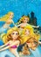 Cartoon fantasy scene on underwater kingdom - beautiful manga girl - mermaid friends