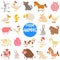 Cartoon farm animal characters large set