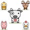 Cartoon farm animal series flat icons