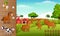 Cartoon farm animals collection set. Find the correct shadow on board. Educational game for children