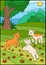 Cartoon farm animals for kids. Little cute baby goat on the field.