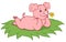 Cartoon farm animals. Little cute pig lies on the grass and smiles.