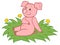 Cartoon farm animals. Little cute pig sits on the grass and smiles.