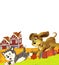 Cartoon farm scene with animal dog having fun in nature