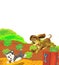 Cartoon farm scene with animal dog having fun in nature