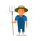 Cartoon Farmer Character with pitchfork. Vector