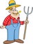 Cartoon farmer holding a pitchfork.