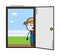 Cartoon Farmer looking from Door