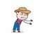 Cartoon Farmer Man Pulling Item with Full of Force